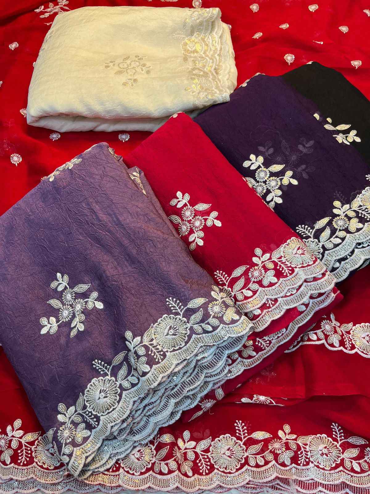 KK–ADITI Heavy Crush Silk Saree – C-Pallu Embroidery with Thread & Sequin Work and Cutwork Border | House of ShiVisha™