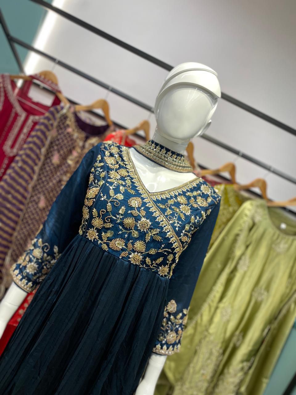 LM-09 Blooming Vichitra Embroidered Kurti Pant Dupatta Set – Beads & Sequin Detailing | House of ShiVisha™ | Elegant Bloom Edition