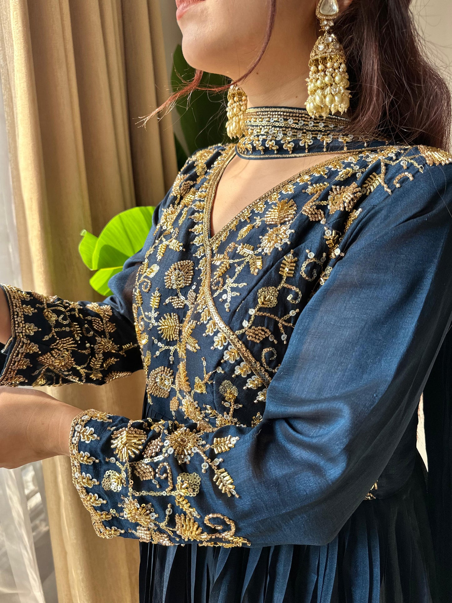 LM-09 Blooming Vichitra Embroidered Kurti Pant Dupatta Set – Beads & Sequin Detailing | House of ShiVisha™ | Elegant Bloom Edition