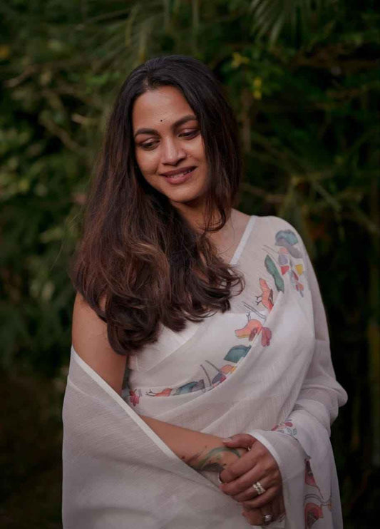 MG537 Linen Saree – Digital Print Design with Matching Digital Print Blouse | House of ShiVisha™