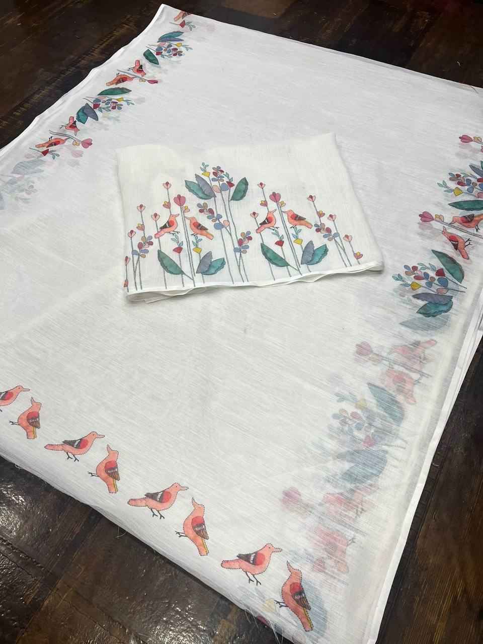 MG537 Linen Saree – Digital Print Design with Matching Digital Print Blouse | House of ShiVisha™