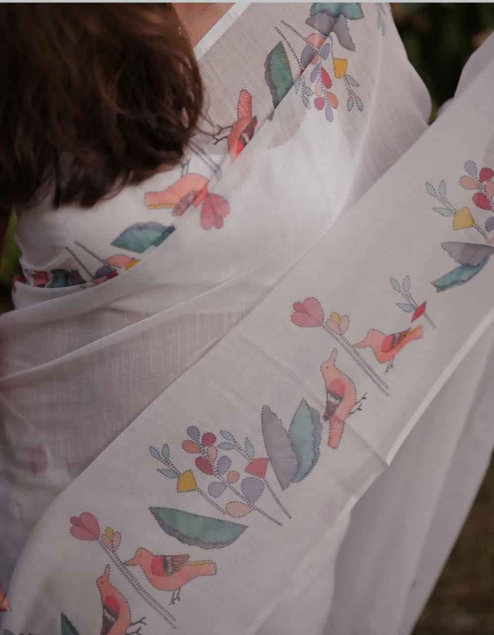 MG537 Linen Saree – Digital Print Design with Matching Digital Print Blouse | House of ShiVisha™