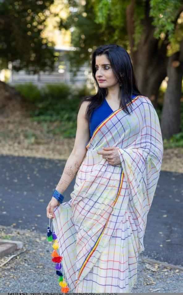 MG537 Linen Saree – Digital Print Design with Matching Digital Print Blouse | House of ShiVisha™
