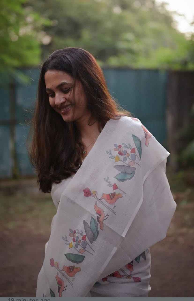 MG537 Linen Saree – Digital Print Design with Matching Digital Print Blouse | House of ShiVisha™