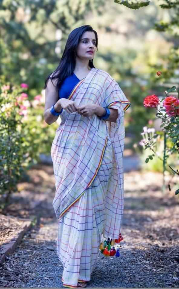 MG537 Linen Saree – Digital Print Design with Matching Digital Print Blouse | House of ShiVisha™