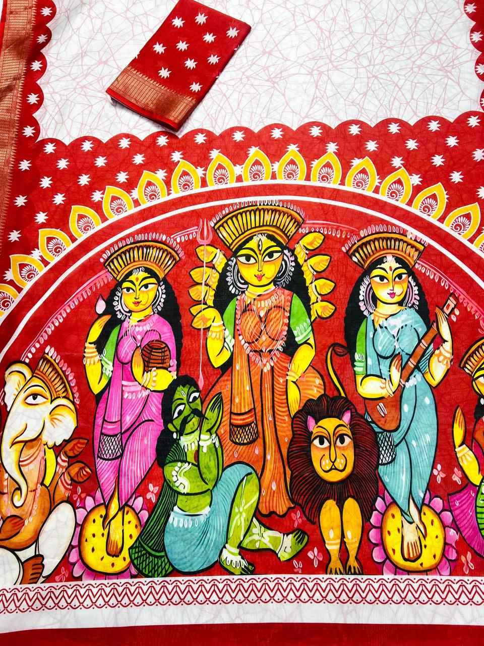 MG592 Soft Silk Digital Print Saree – Jacquard Border with Matching Digital Print Blouse | House of ShiVisha™