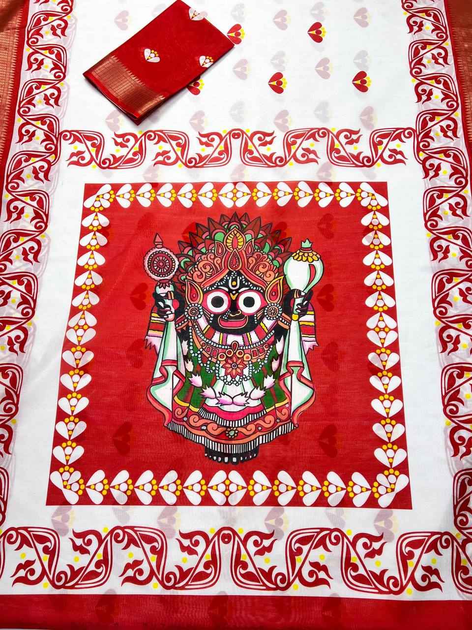 MG592 Soft Silk Digital Print Saree – Jacquard Border with Matching Digital Print Blouse | House of ShiVisha™