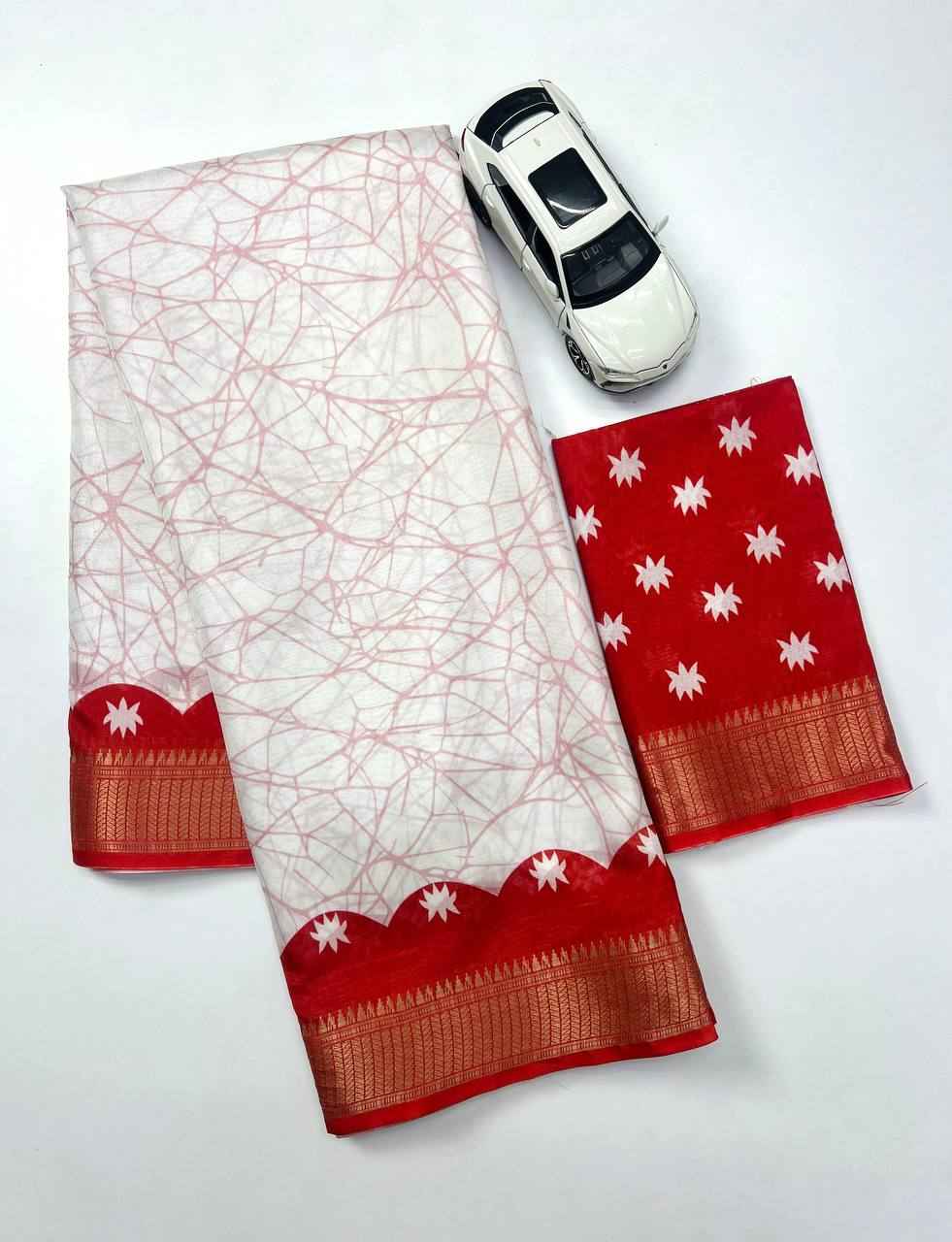 MG592 Soft Silk Digital Print Saree – Jacquard Border with Matching Digital Print Blouse | House of ShiVisha™