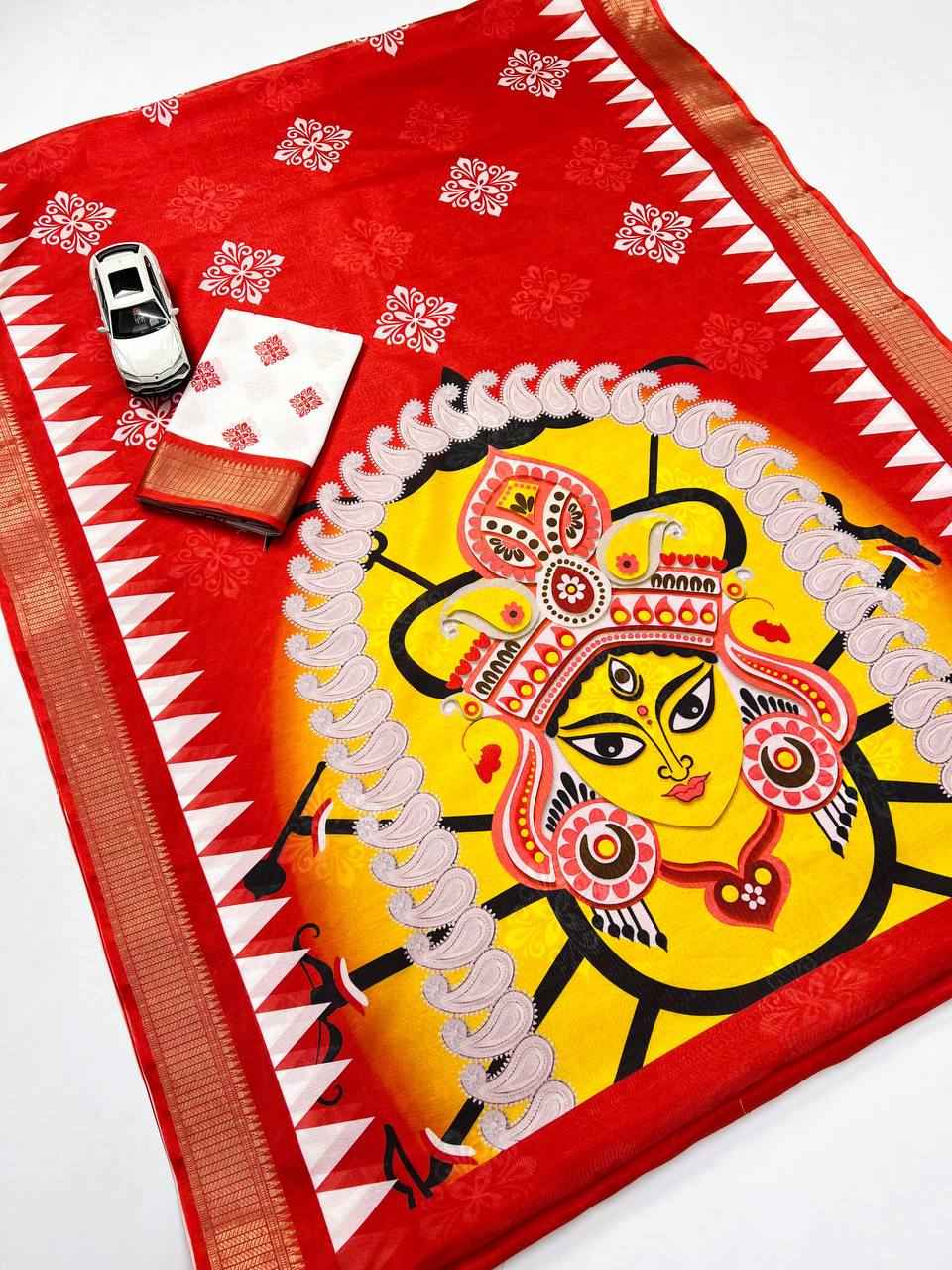 MG592 Soft Silk Digital Print Saree – Jacquard Border with Matching Digital Print Blouse | House of ShiVisha™