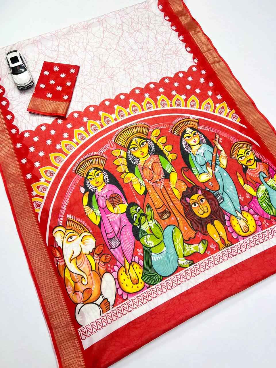 MG592 Soft Silk Digital Print Saree – Jacquard Border with Matching Digital Print Blouse | House of ShiVisha™