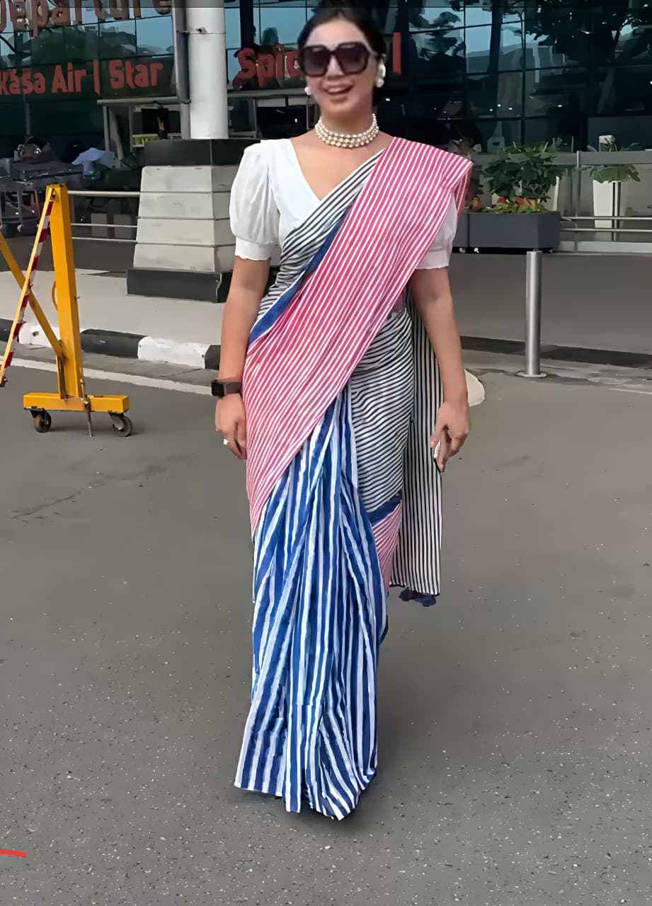 Mangalya Plain Linen Saree – Digital Print Design with Matching Blouse | House of ShiVisha™