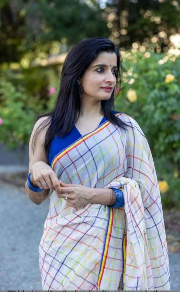 Mangalya Plain Linen Saree – Digital Print Design with Matching Blouse | House of ShiVisha™