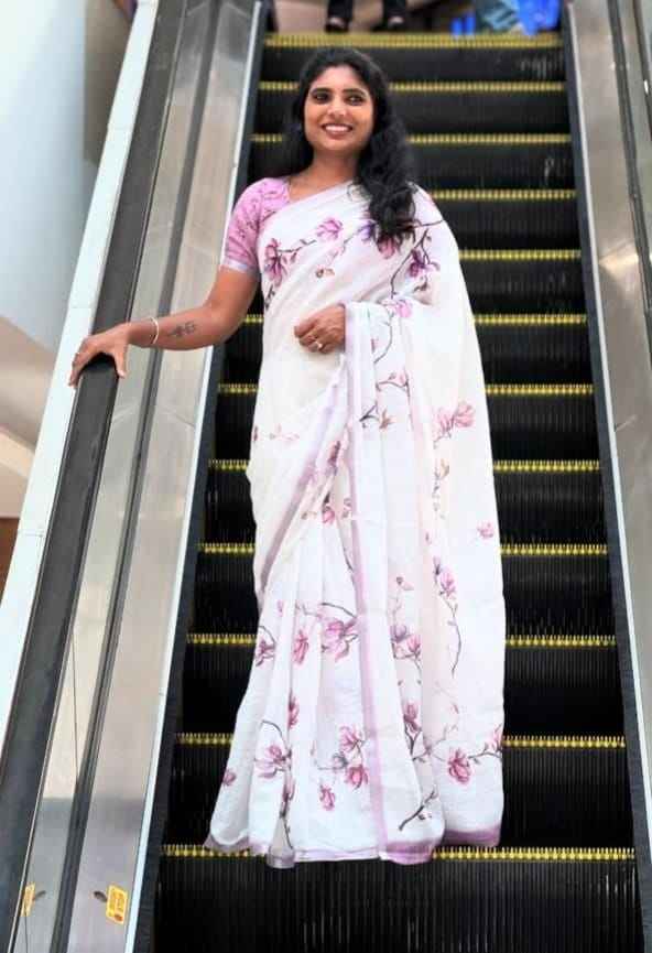 Mangalya Plain Linen Saree – Digital Print Design with Matching Blouse | House of ShiVisha™