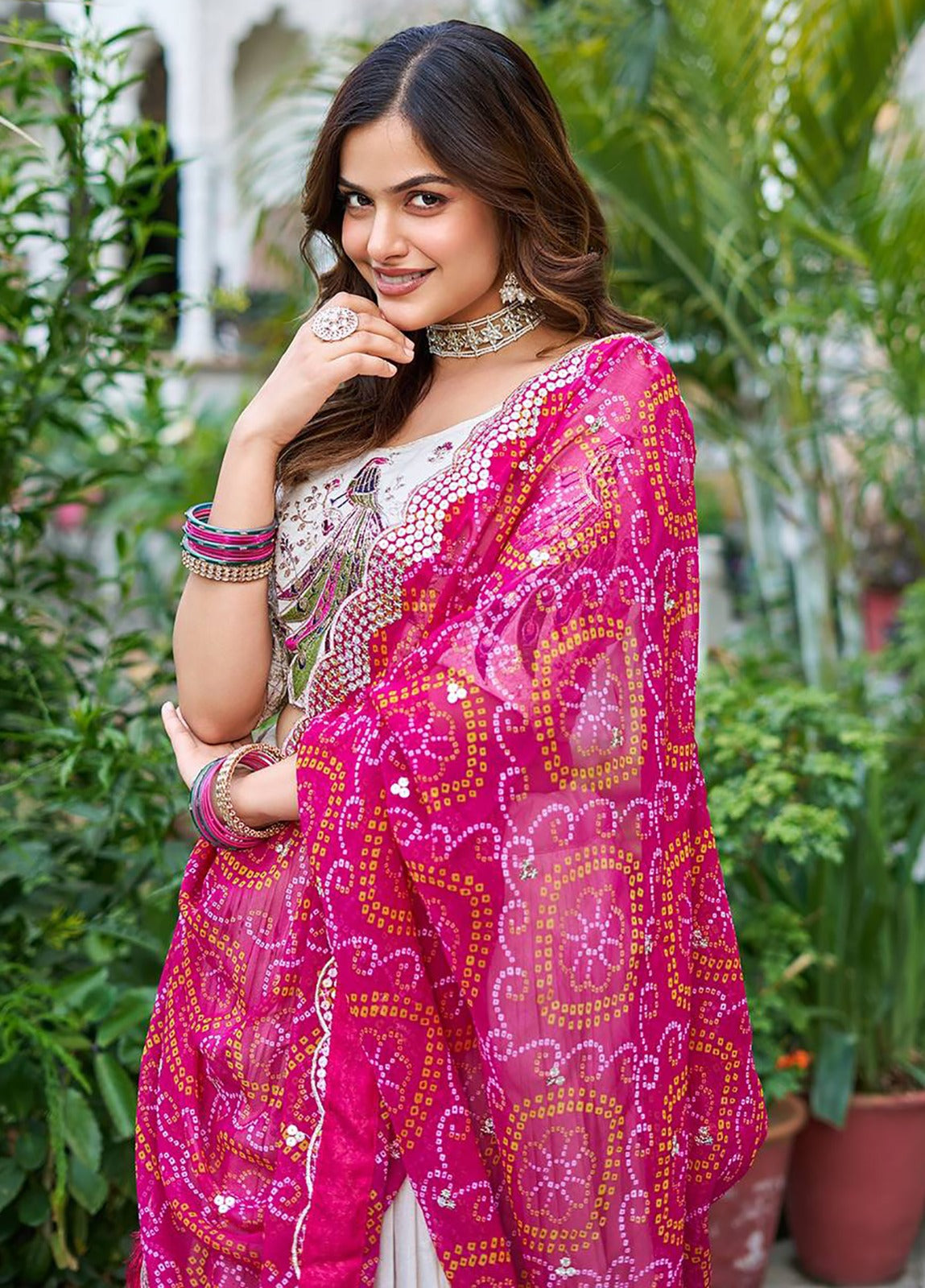 Peacock Chinon Lehenga Choli – Embroidered Zari Work with Georgette Dupatta | House of ShiVisha™ | Style Code: Peacock Lehenga