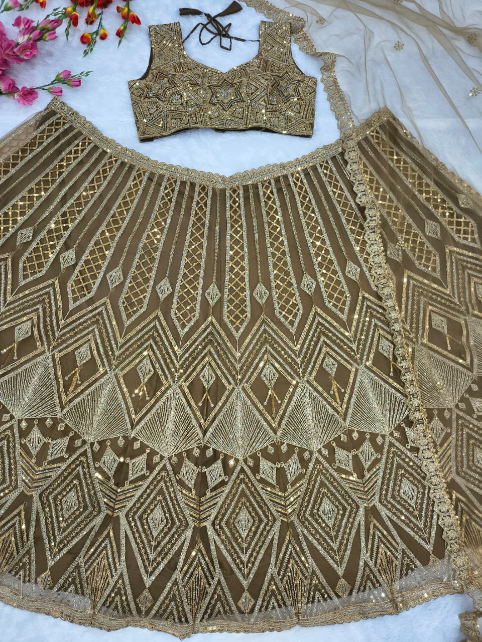Premium Butterfly Net Lehenga – Embroidery, Coding & Heavy Sequins Work | House of ShiVisha™ | Code: HOS-LH1092 - Image 3