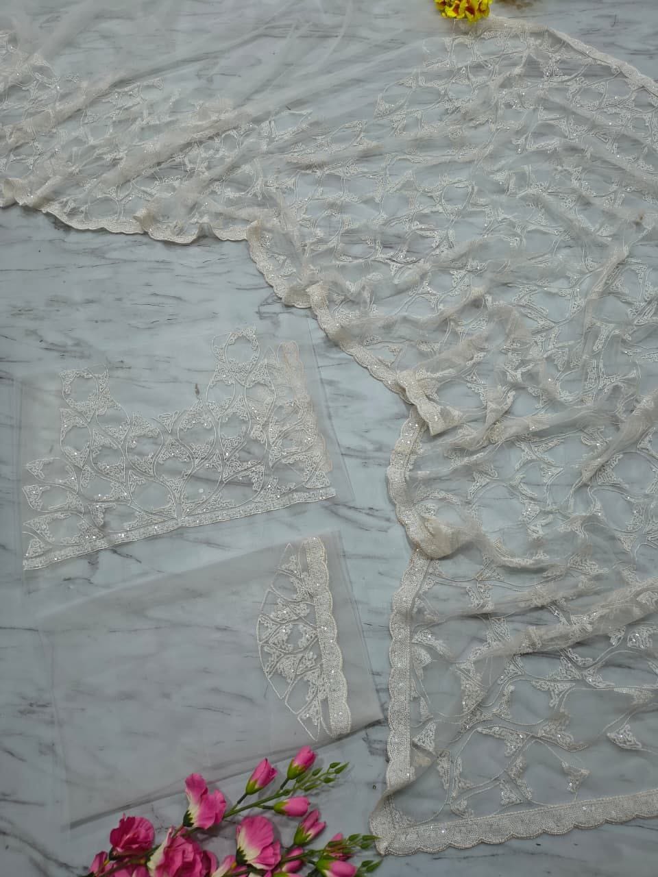 Premium Butterfly Net Saree – Elegant Sequins Work with Matching Blouse | House of ShiVisha™ | Code: ASN-87 - Image 5