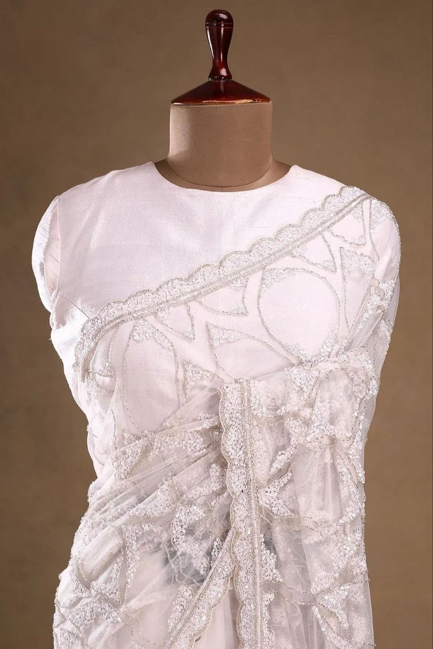 Premium Butterfly Net Saree – Elegant Sequins Work with Matching Blouse | House of ShiVisha™ | Code: ASN-87 - Image 3