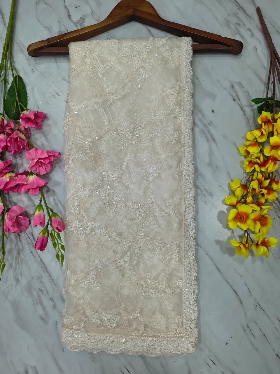 Premium Butterfly Net Saree – Elegant Sequins Work with Matching Blouse | House of ShiVisha™ | Code: ASN-87 - Image 4