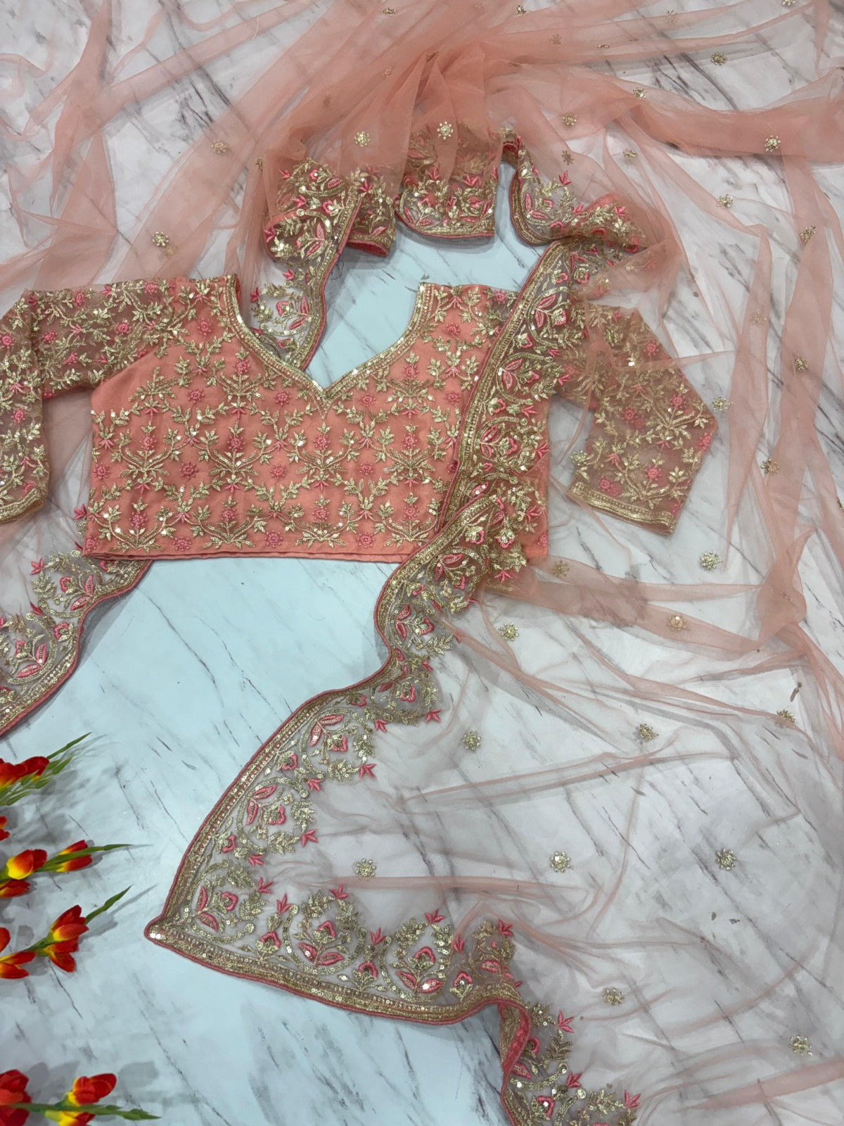 Premium Butterfly Net Saree – Embroidery, Sequins & Jari Work C-Pallu Design | House of ShiVisha™ | Code: ASN-85 - Image 3