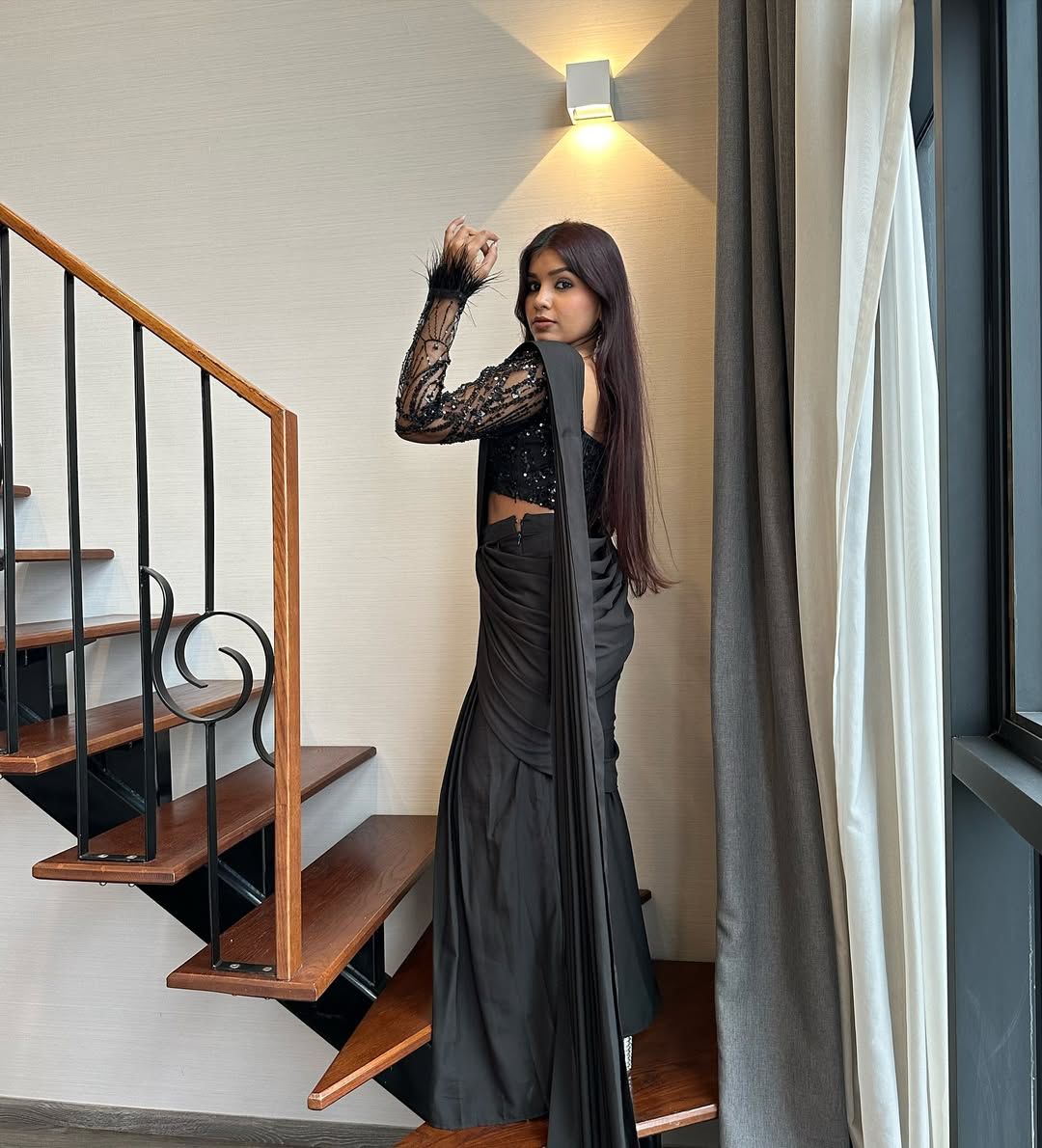 Premium Crape Silk Lehenga Saree – Embroidered Net Blouse with Attached Dupatta | House of ShiVisha™ | Code: HOS-LS1046 - Ima