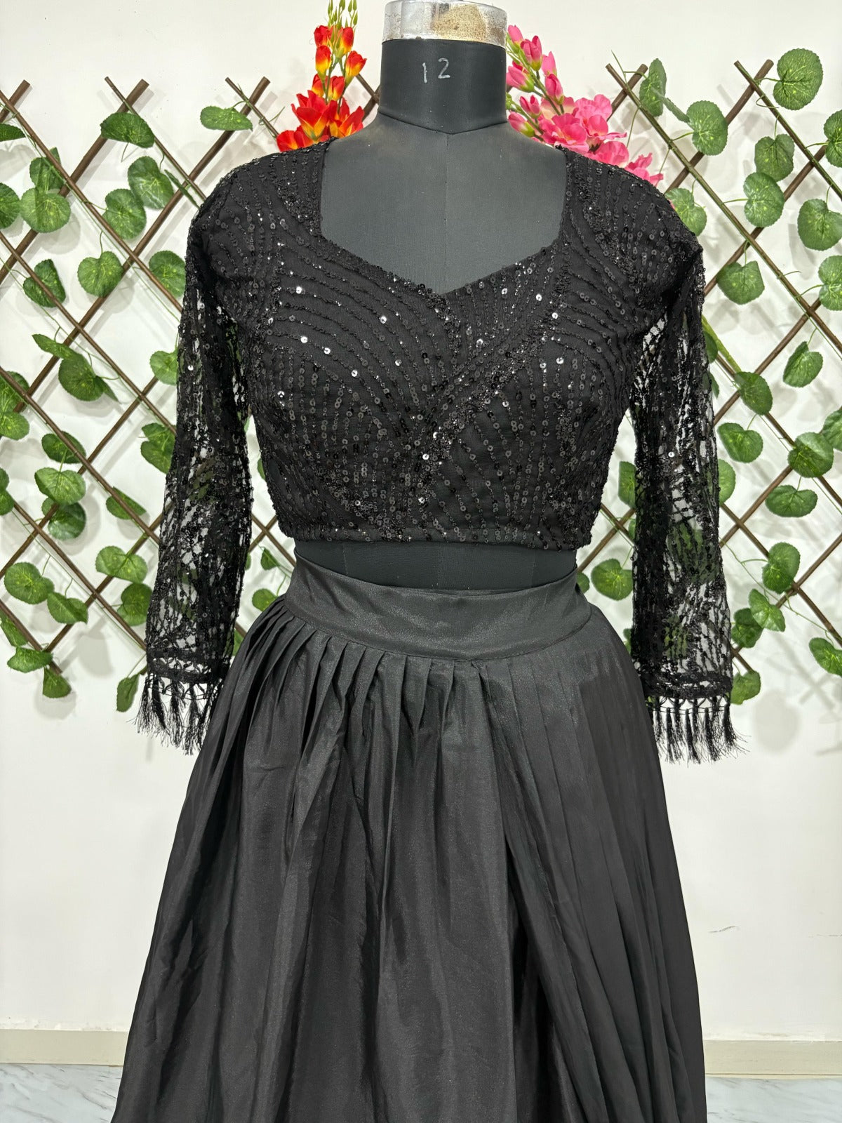 Premium Crape Silk Lehenga Saree – Embroidered Net Blouse with Attached Dupatta | House of ShiVisha™ | Code: HOS-LS1046 - Ima