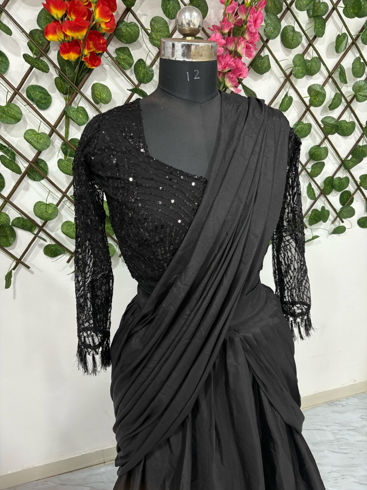 Premium Crape Silk Lehenga Saree – Embroidered Net Blouse with Attached Dupatta | House of ShiVisha™ | Code: HOS-LS1046 - Ima