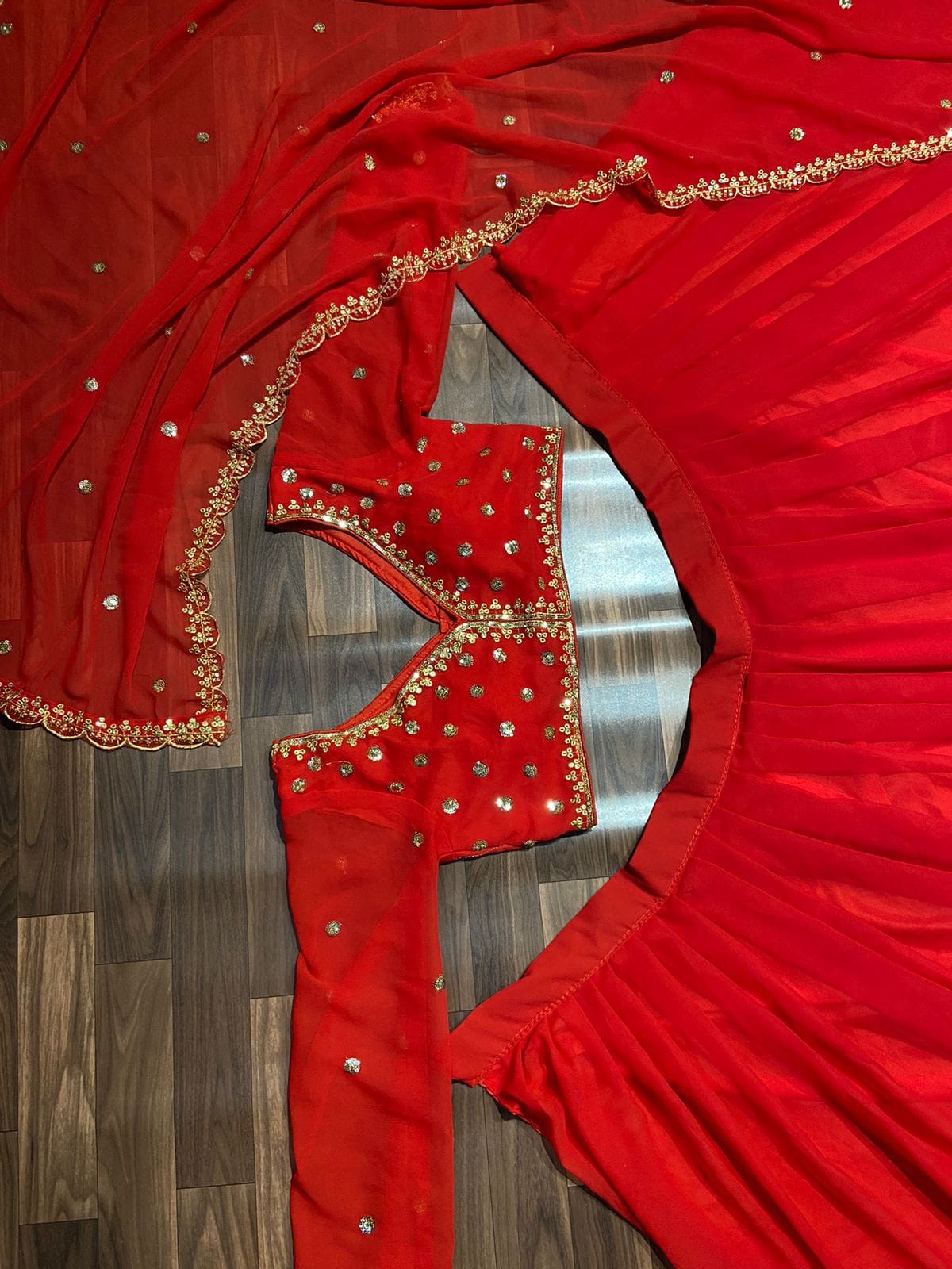 Premium Georgette Double Ruffle Layer Lehenga – Embroidery, Sequins & Zari Work | House of ShiVisha™ | Code: HOS-LH722 - Imag