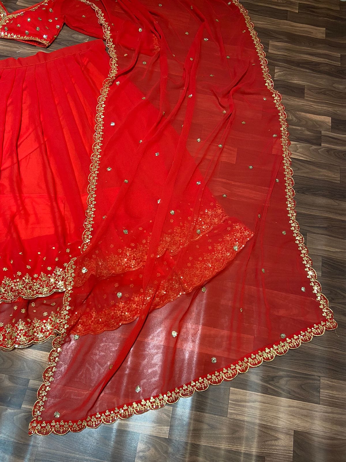 Premium Georgette Double Ruffle Layer Lehenga – Embroidery, Sequins & Zari Work | House of ShiVisha™ | Code: HOS-LH722 - Imag