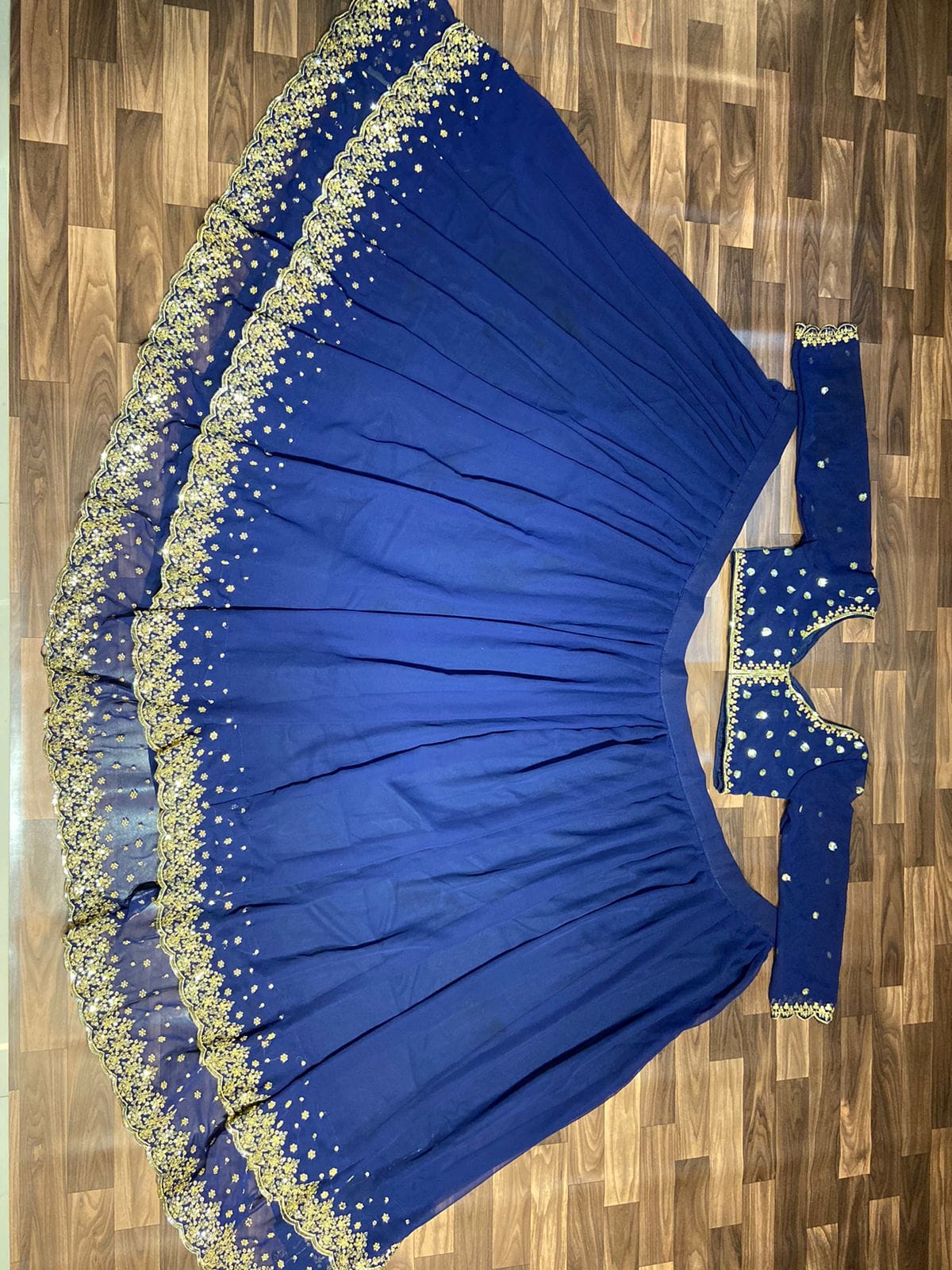 Premium Georgette Double Ruffle Layer Lehenga – Embroidery, Sequins & Zari Work | House of ShiVisha™ | Code: HOS-LH722 - Imag