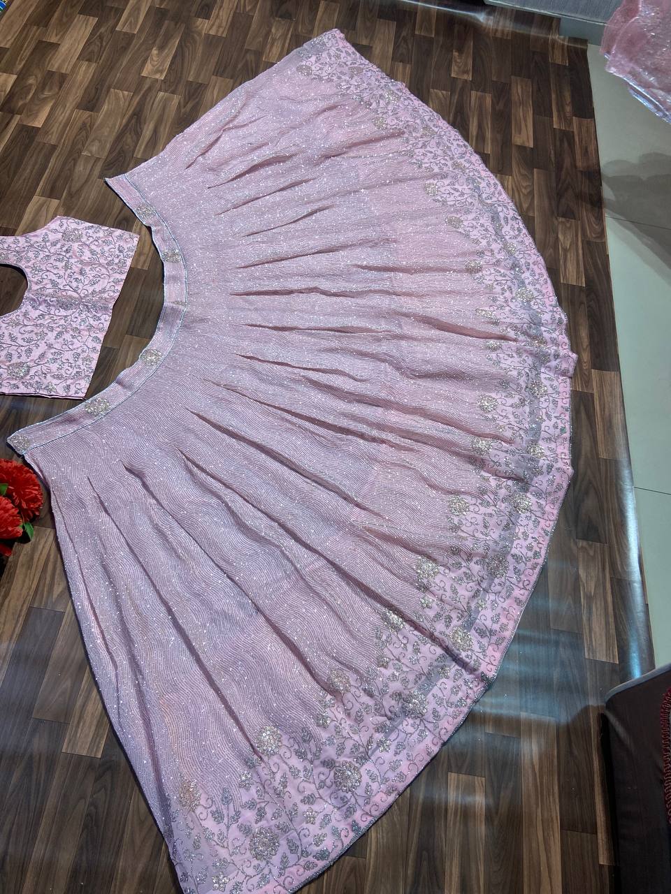 Premium Georgette Lehenga – Shimmer Dori Work with Heavy Cancan & Organza Dupatta | House of ShiVisha™ | Code: HOS-LH635 - Im