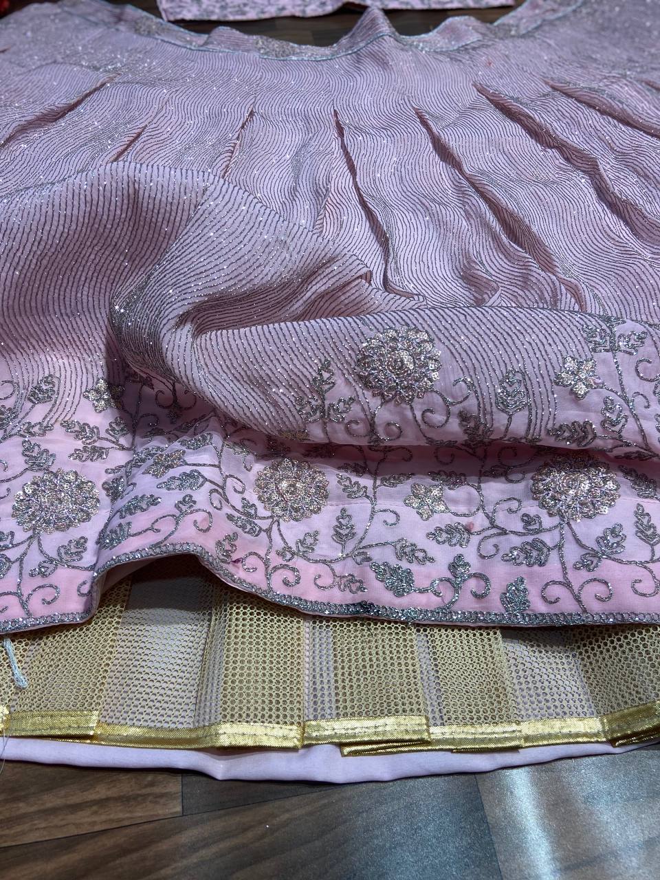 Premium Georgette Lehenga – Shimmer Dori Work with Heavy Cancan & Organza Dupatta | House of ShiVisha™ | Code: HOS-LH635 - Im