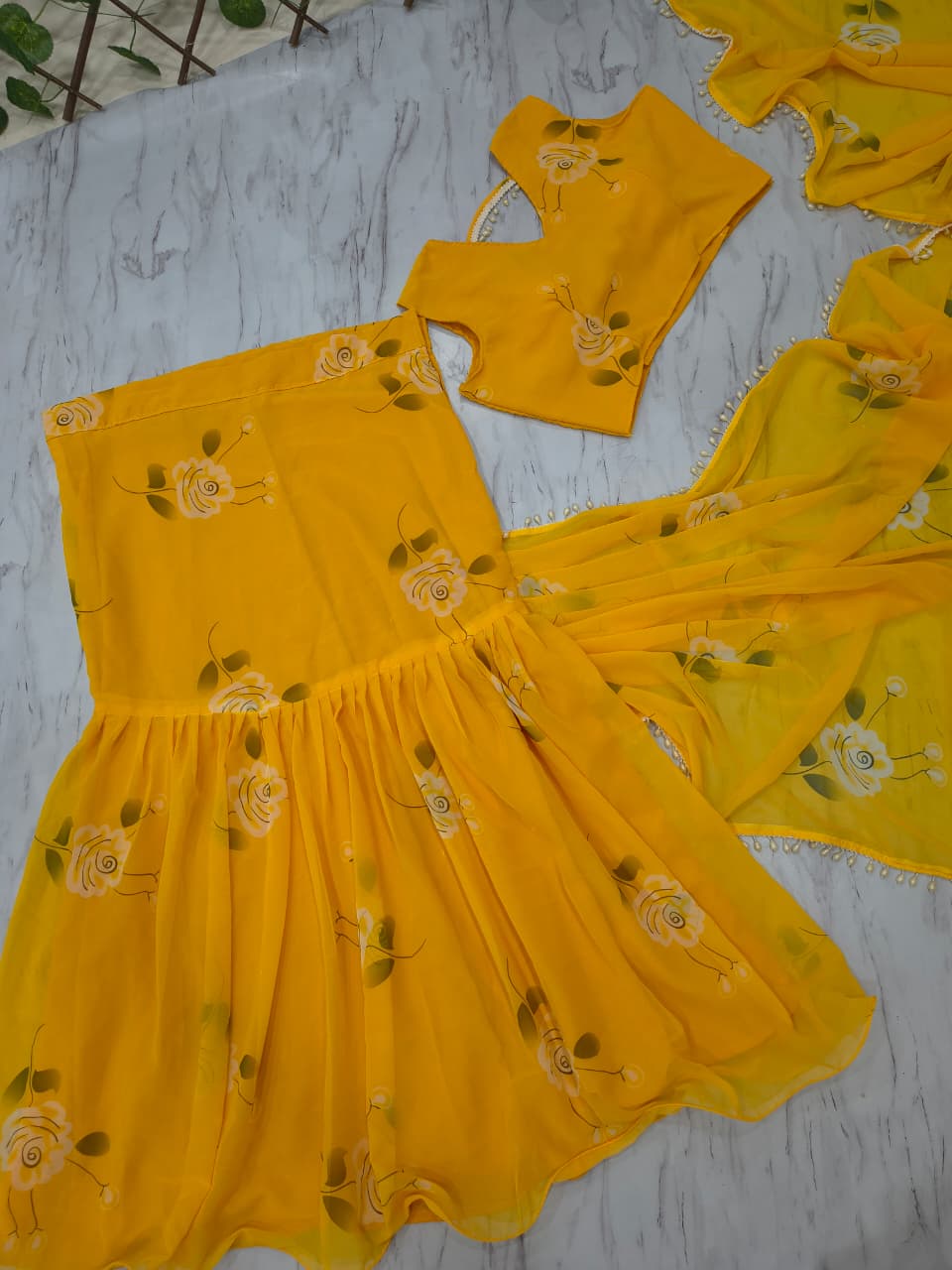 Premium Georgette Ruffle Lehenga Saree – Digital Print with Pearl Lace & Attached Dupatta | House of ShiVisha™ | Code: HOS-LS