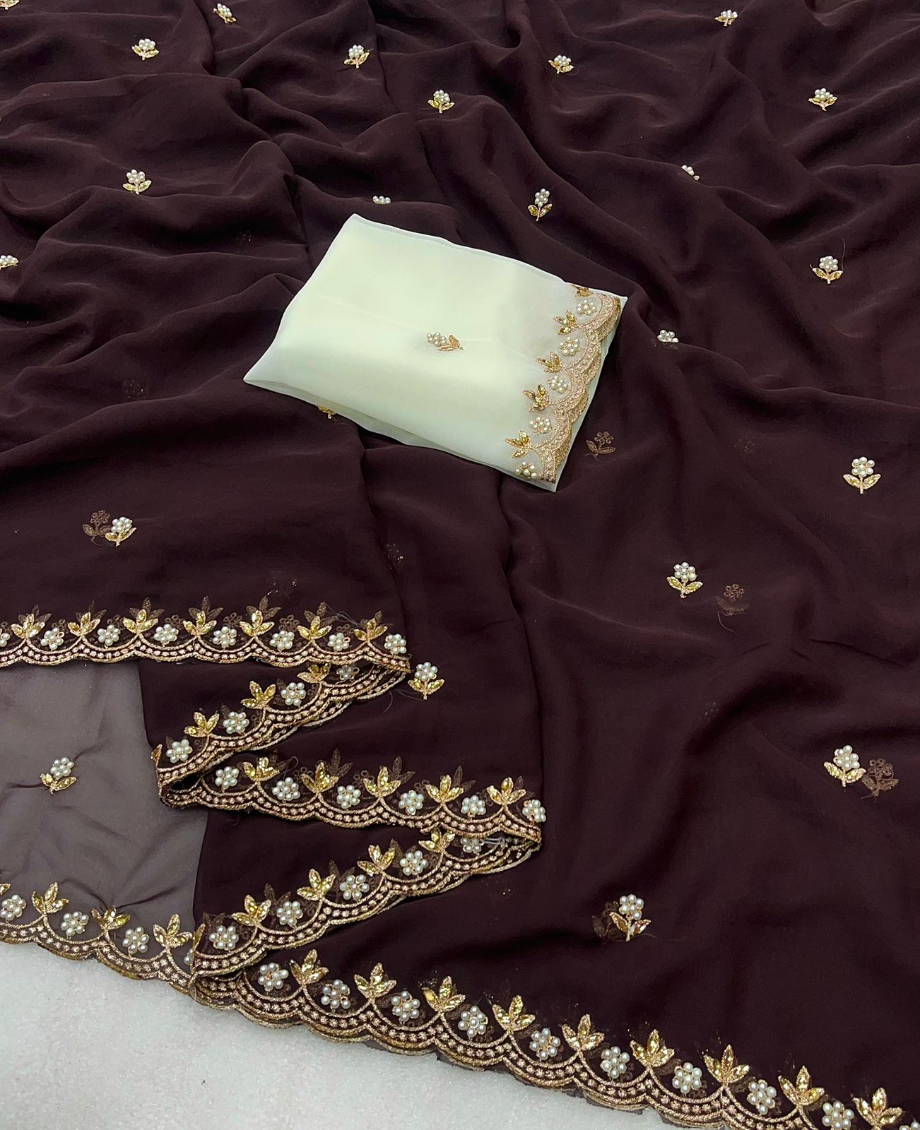 Premium Georgette Saree – Beaded & Embroidered Work with Matching Blouse Piece | House of ShiVisha™ | Code: HOS-SR003-KOTHARINX4