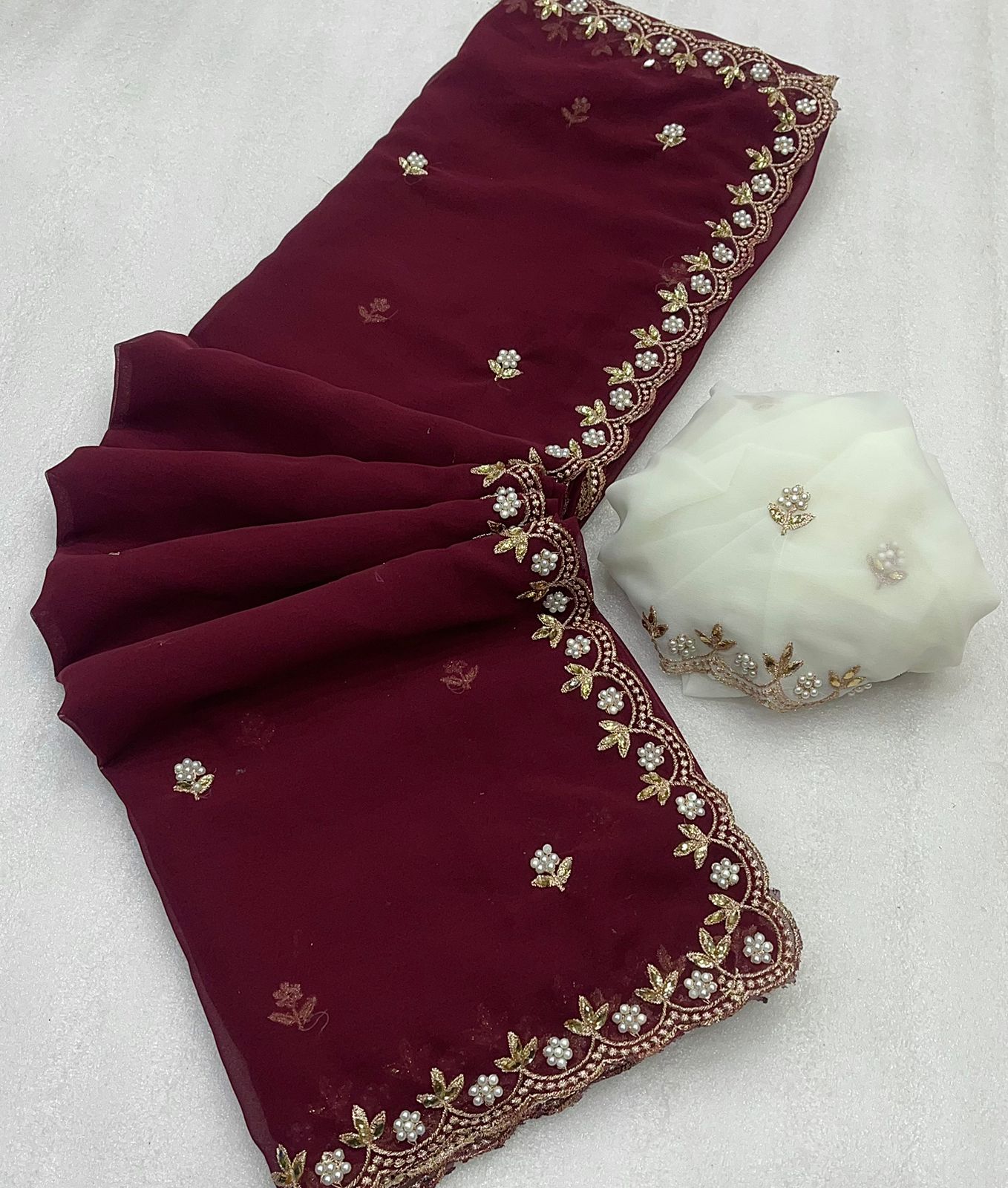 Premium Georgette Saree – Beaded & Embroidered Work with Matching Blouse Piece | House of ShiVisha™ | Code: HOS-SR003-KOTHARINX4