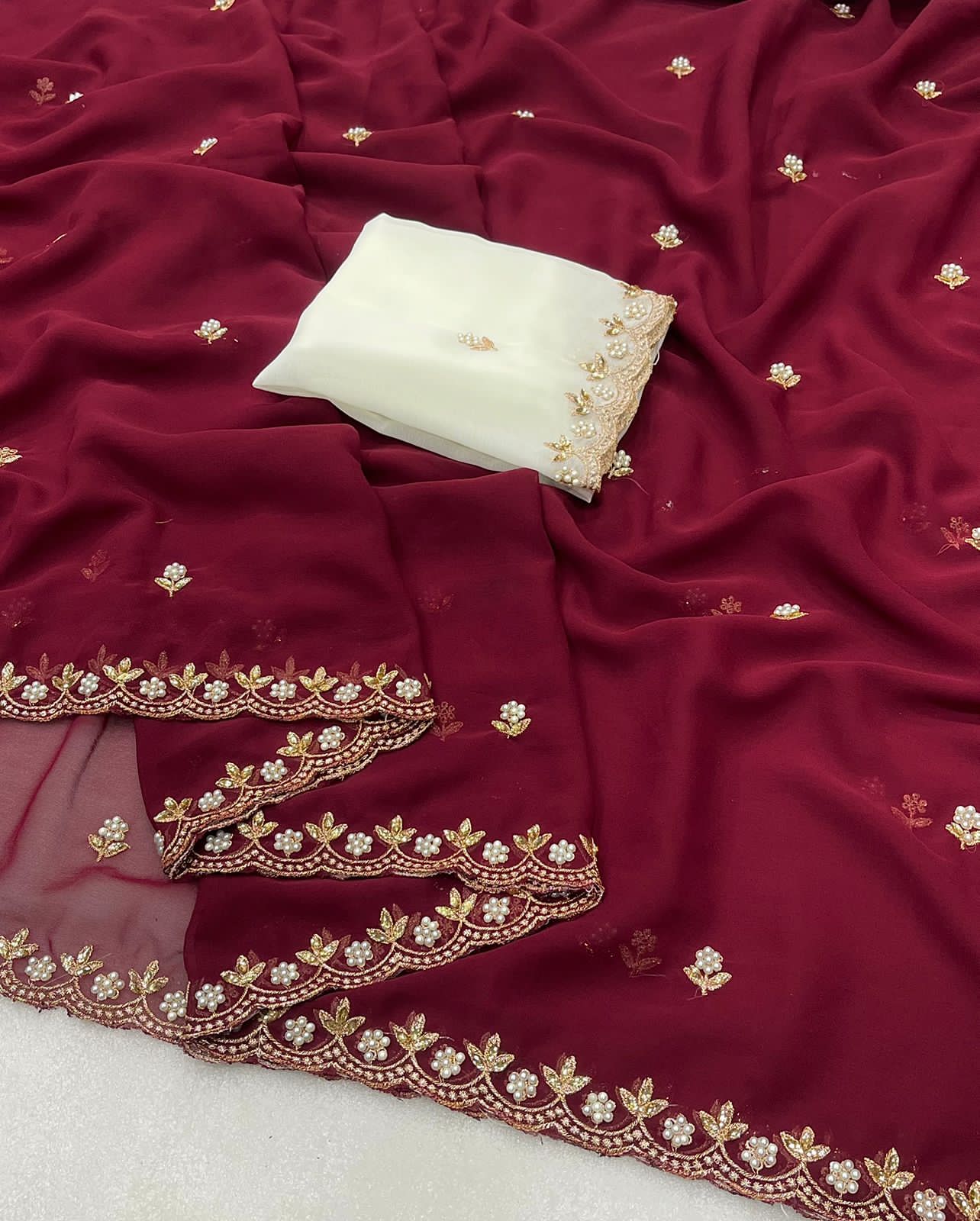 Premium Georgette Saree – Beaded & Embroidered Work with Matching Blouse Piece | House of ShiVisha™ | Code: HOS-SR003-KOTHARINX4