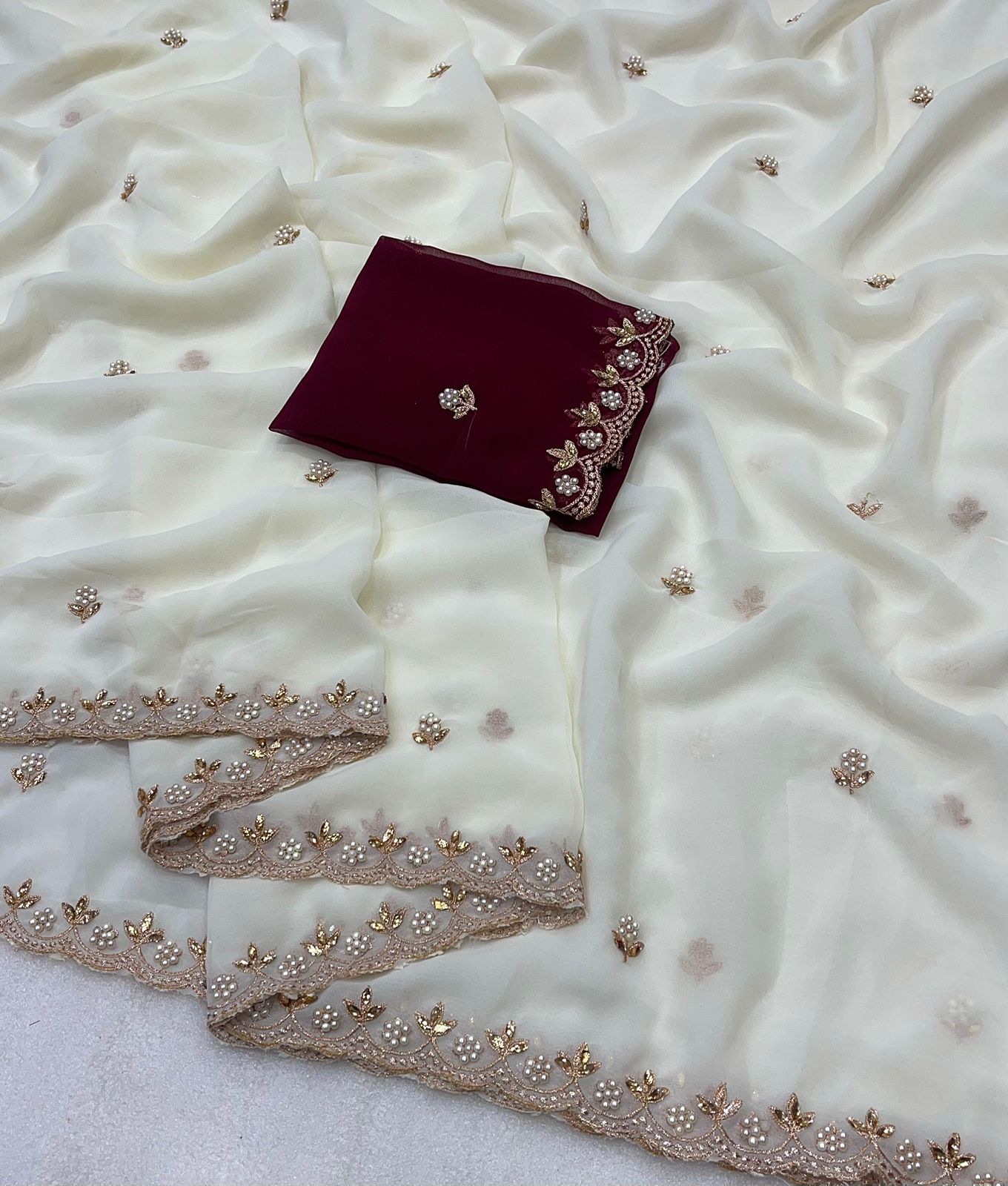 Premium Georgette Saree – Beaded & Embroidered Work with Matching Blouse Piece | House of ShiVisha™ | Code: HOS-SR003-KOTHARINX4