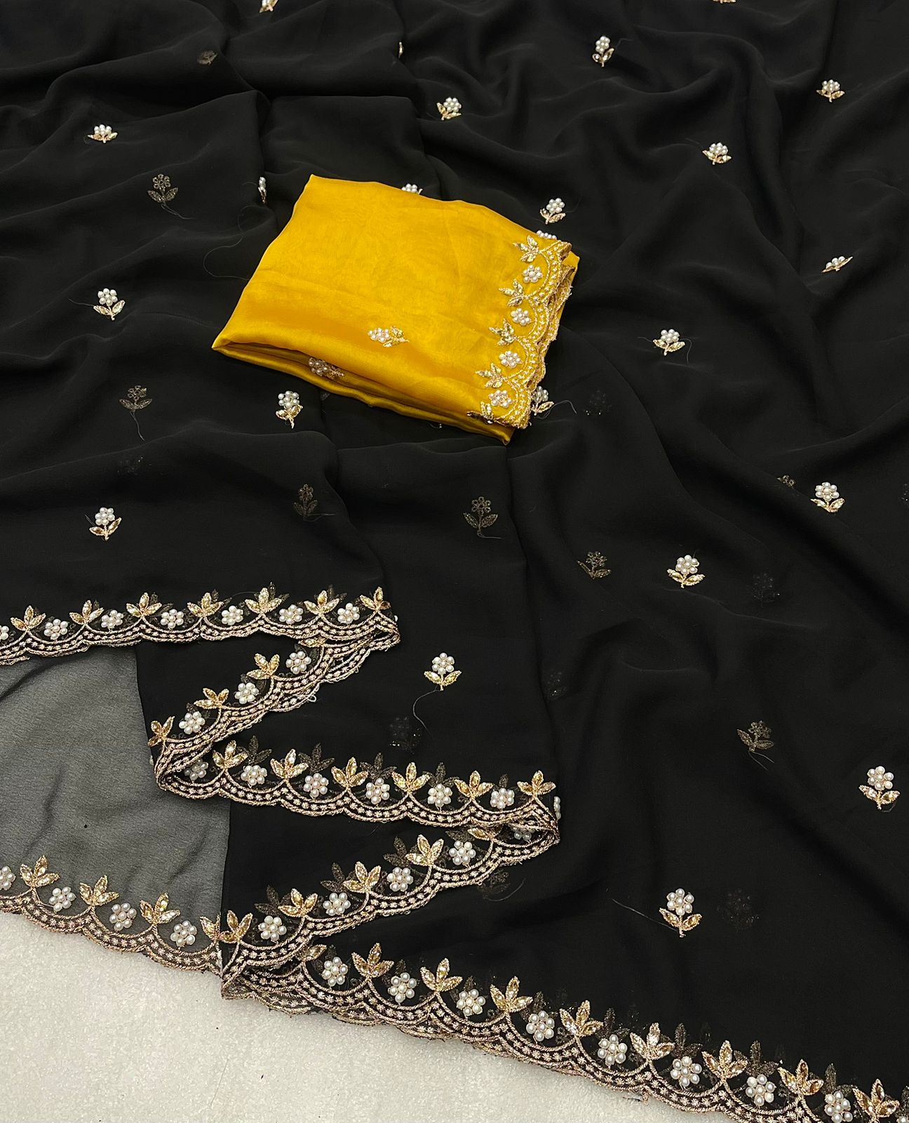 Premium Georgette Saree – Beaded & Embroidered Work with Matching Blouse Piece | House of ShiVisha™ | Code: HOS-SR003-KOTHARINX4