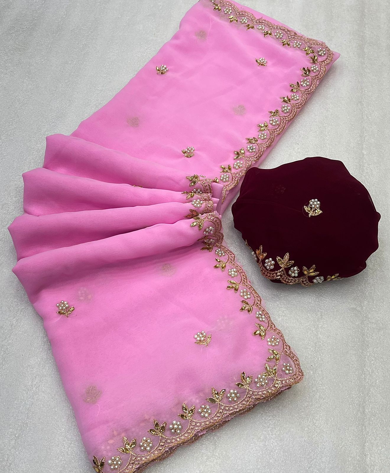 Premium Georgette Saree – Beaded & Embroidered Work with Matching Blouse Piece | House of ShiVisha™ | Code: HOS-SR003-KOTHARINX4