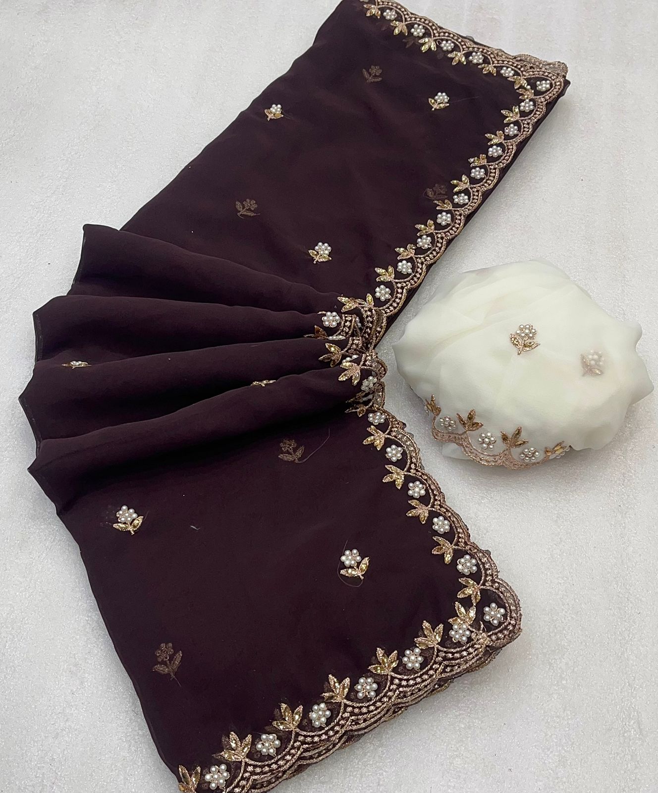 Premium Georgette Saree – Beaded & Embroidered Work with Matching Blouse Piece | House of ShiVisha™ | Code: HOS-SR003-KOTHARINX4