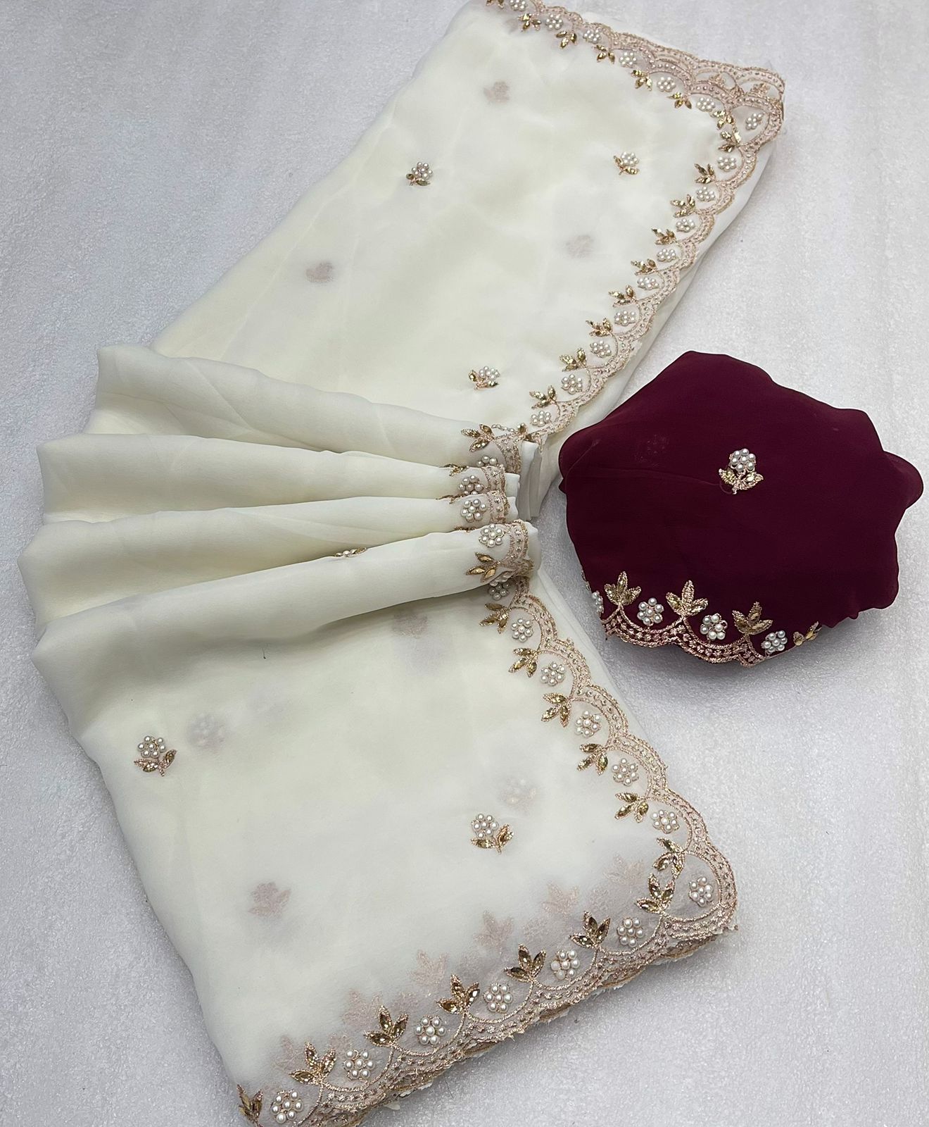 Premium Georgette Saree – Beaded & Embroidered Work with Matching Blouse Piece | House of ShiVisha™ | Code: HOS-SR003-KOTHARINX4