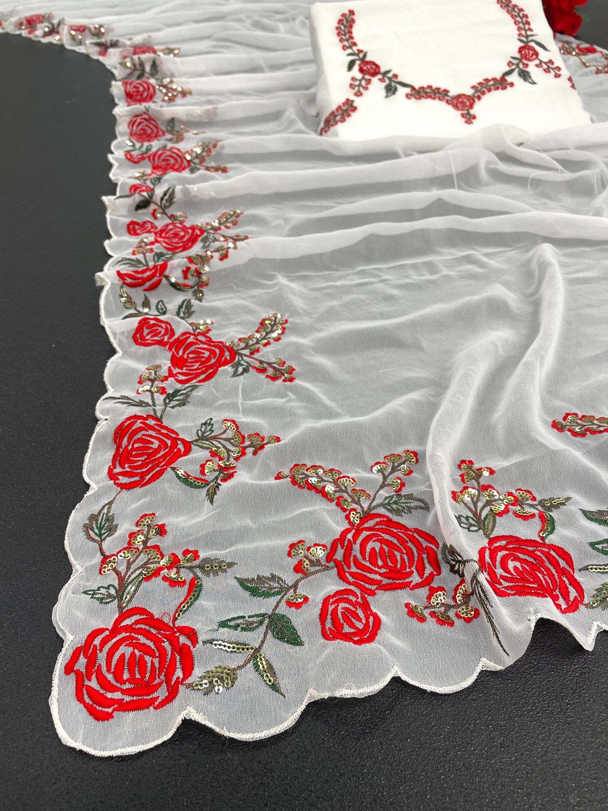 Premium Georgette Saree – Embroidery & Sequins Work with Matching Blouse | House of ShiVisha™ ASN - Image 1