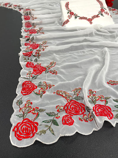 Premium Georgette Saree – Embroidery & Sequins Work with Matching Blouse | House of ShiVisha™ ASN - Image 1