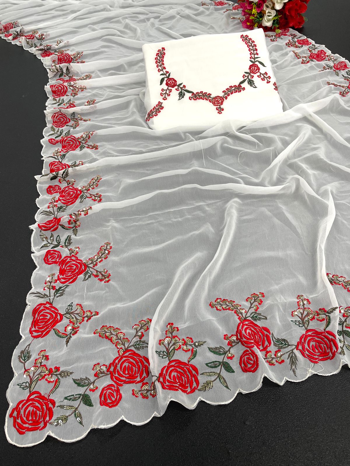 Premium Georgette Saree – Embroidery & Sequins Work with Matching Blouse | House of ShiVisha™ ASN - Image 3