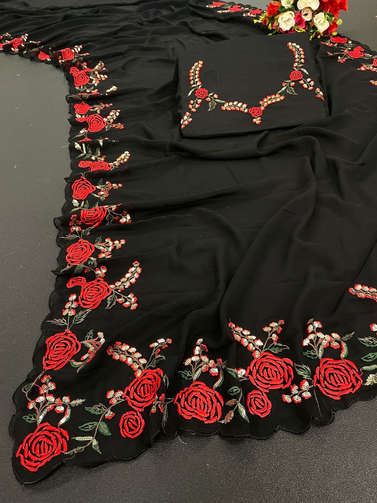 Premium Georgette Saree – Embroidery & Sequins Work with Matching Blouse | House of ShiVisha™ ASN - Image 4