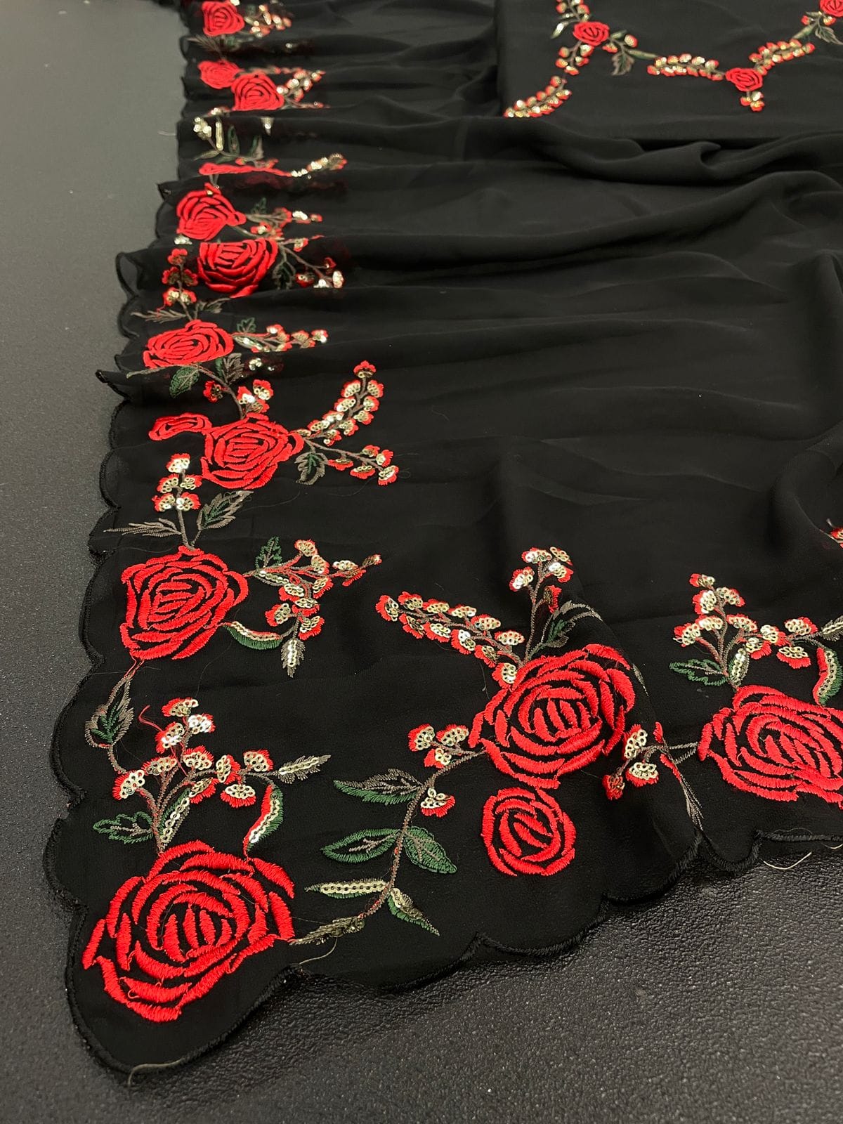 Premium Georgette Saree – Embroidery & Sequins Work with Matching Blouse | House of ShiVisha™ ASN - Image 5