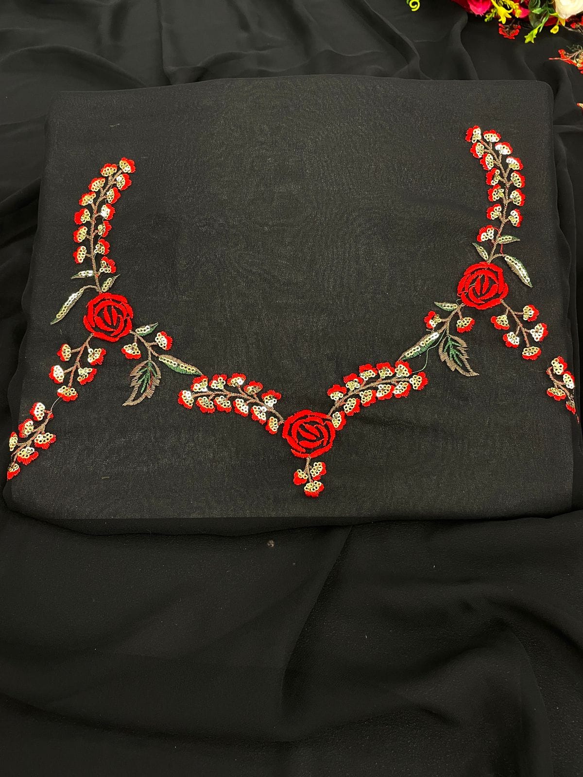 Premium Georgette Saree – Embroidery & Sequins Work with Matching Blouse | House of ShiVisha™ ASN - Image 6