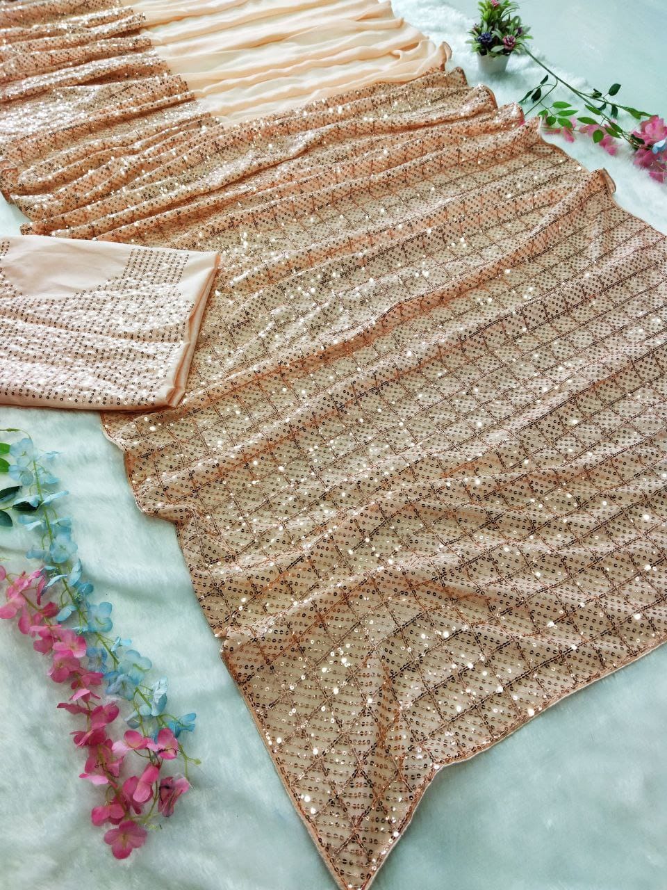 Premium Georgette Saree – Embroidery & Sequins Work with Mono Banglori Blouse | House of ShiVisha™ | Code: HC-791 - Image 5