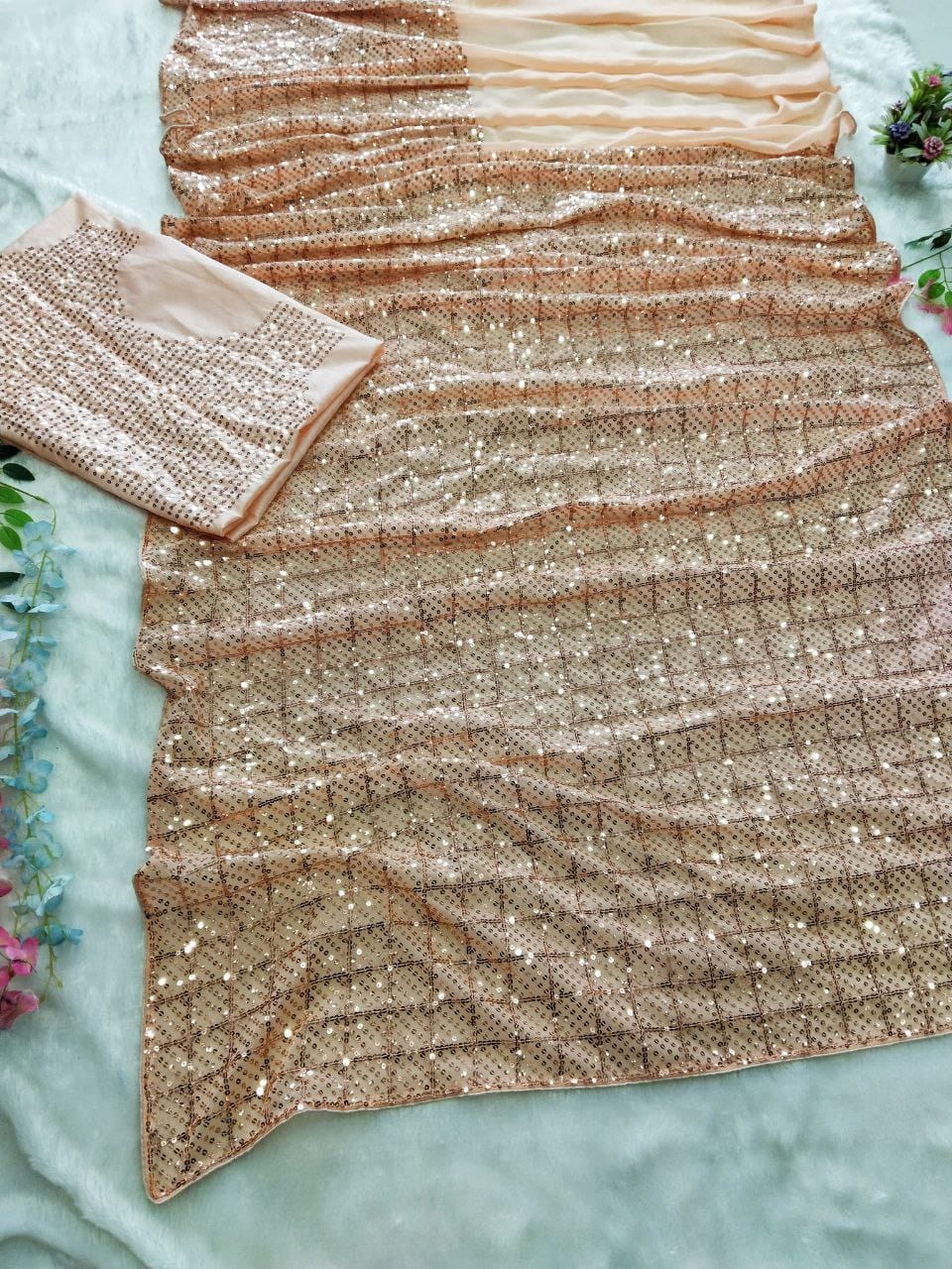 Premium Georgette Saree – Embroidery & Sequins Work with Mono Banglori Blouse | House of ShiVisha™ | Code: HC-791 - Image 6