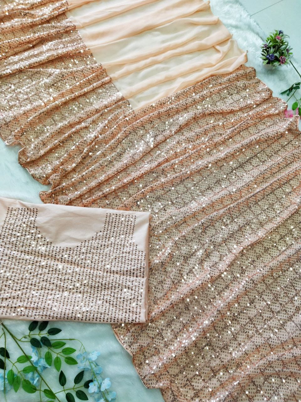 Premium Georgette Saree – Embroidery & Sequins Work with Mono Banglori Blouse | House of ShiVisha™ | Code: HC-791 - Image 7