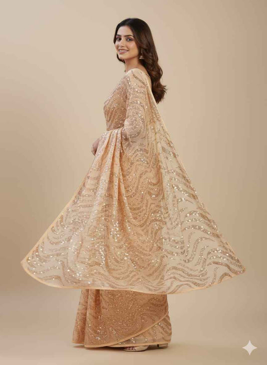 Premium Georgette Saree – Heavy Sequins Work with Bangalori Silk Blouse | House of ShiVisha™ ASN